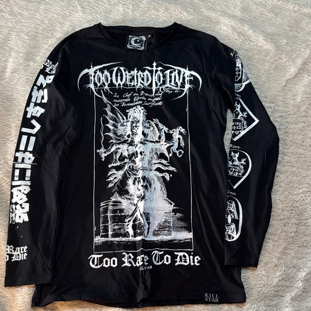 Killstar Black Long Sleeve Shirt with White Gothic Graphic
